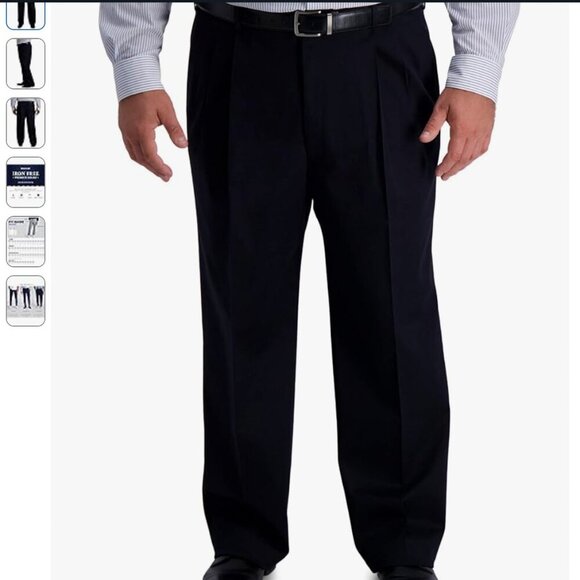 NWT Haggar Men's Iron Free Classic Fit Pleat Front Expandable Waist, black 50x32 - Picture 1 of 5